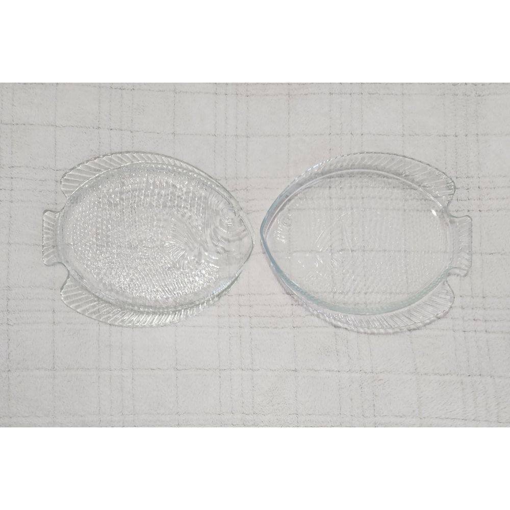 Lot Of 2 Clear Glass Fish Shaped Serving Plate Dish Tapas‎ Sushi Seafood (480g)